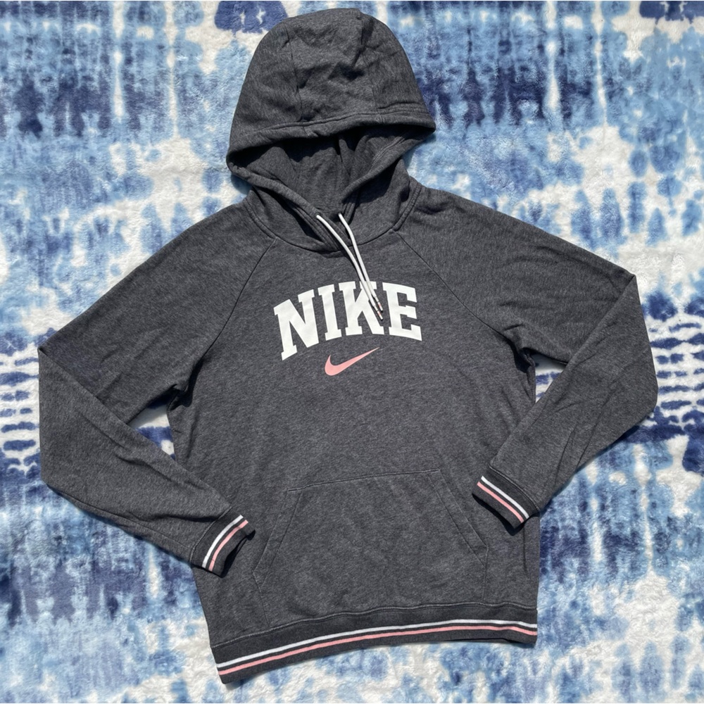 Vintage Black Label Nike Hoodie Sweater Gray Cotton Athletic Gym Workout Small